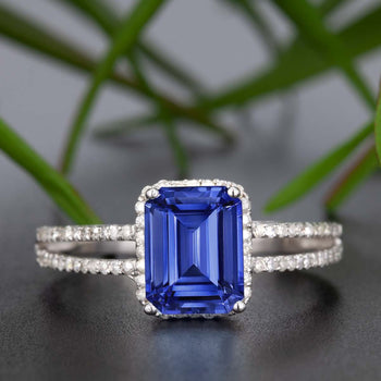 1.25 Carat Emerald Cut Sapphire and Diamond Engagement Ring in White Gold