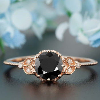 1.25 Carat Round Cut Black Diamond and Diamond Engagement Ring in Rose Gold Timeless Ring