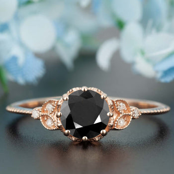 1.25 Carat Round Cut Black Diamond and Diamond Engagement Ring in 9k Rose Gold Timeless Ring