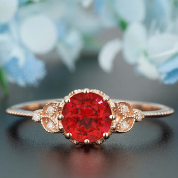 1.25 Carat Round Cut Ruby and Diamond Engagement Ring in 9k Rose Gold Timeless Ring