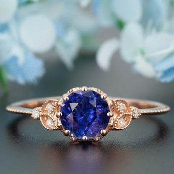 1.25 Carat Round Cut Sapphire and Diamond Engagement Ring in Rose Gold Timeless Ring