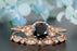1.5 Carat Round Cut Black Diamond and Diamond  Bridal Ring Set in 9k Rose Gold Timeless Ring