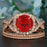 Big 2 Carat Round Cut Ruby and Diamond Trio Wedding Ring Set in 9k Rose Gold