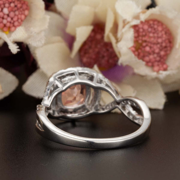 Art Deco 1.25 Carat Round Cut Peach Morganite and Diamond Engagement Ring in White Gold Stunning Ring