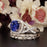 Big 2 Carat Round Cut Sapphire and Diamond Trio Bridal Ring Set in White Gold
