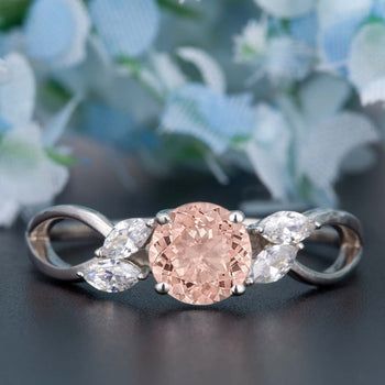 Handmade 1.25 Carat Round Cut Peach Morganite and Diamond Engagement Ring in White Gold Customized Ring