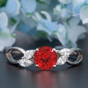 Beautiful 1.25 Carat Round Cut  Ruby and Diamond Engagement Ring in 9k White Gold