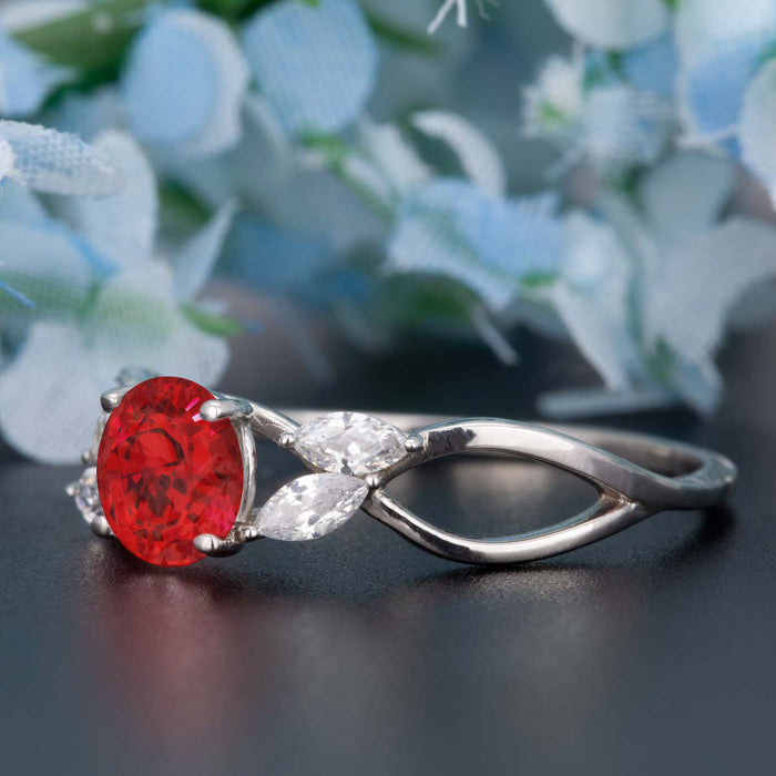 Beautiful 1.25 Carat Round Cut  Ruby and Diamond Engagement Ring in 9k White Gold