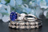 Beautiful 2 Carat Round Cut Sapphire and Diamond Trio Wedding Ring Set in White Gold