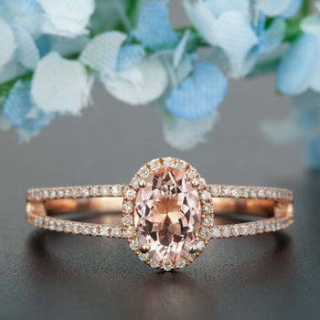 1.25 Carat Oval Cut Peach Morganite and Diamond Engagement Ring in Rose Gold Elegant Ring