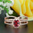 Elegant 2 Carat Oval Cut  Ruby and Diamond Engagement Ring with Matching Wedding Band in 9k Rose Gold