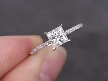 1.25 Carat Princess Cut Moissanite and Diamond Wedding Ring in White Gold
