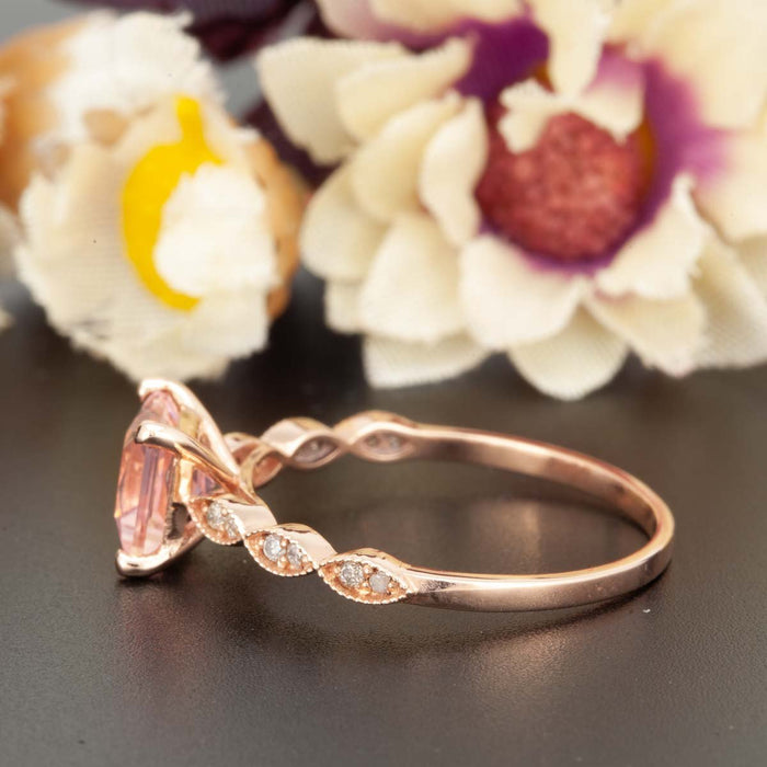 Celebrity 1.25 Carat Princess Cut Peach Morganite and Diamond Engagement Ring in Rose Gold