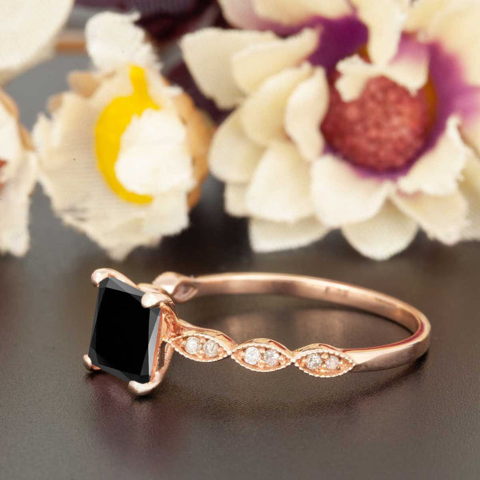 Celebrity 1.25 Carat Princess Cut Black Diamond and Diamond Engagement Ring in Rose Gold