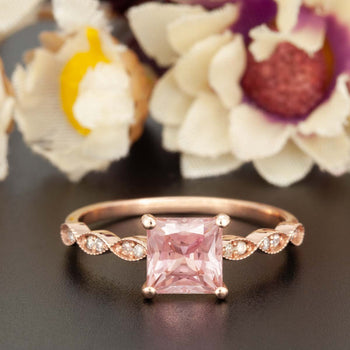 Celebrity 1.25 Carat Princess Cut Peach Morganite and Diamond Engagement Ring in Rose Gold