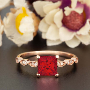 Celebrity 1.25 Carat Princess Cut Ruby and Diamond Engagement Ring in 9k Rose Gold