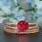 Handmade 2 Carat Cushion Cut Ruby and Diamond Trio Wedding Ring Set in 9k Rose Gold