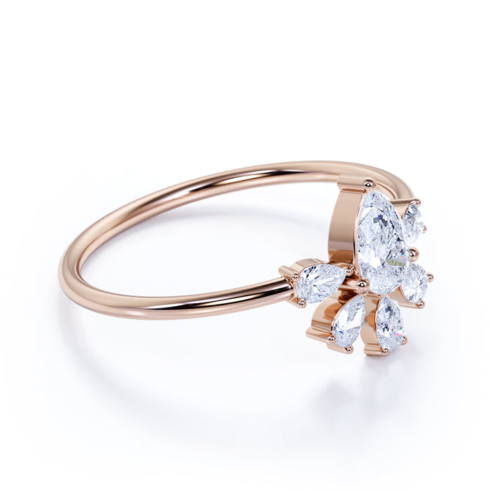 Stunning Pear Cut Diamonds Stacking Ring in Rose Gold
