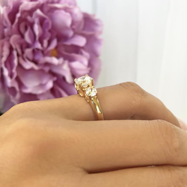 2 Carat Three Stones Filigree Engagement Ring in Yellow Gold over Sterling Silver