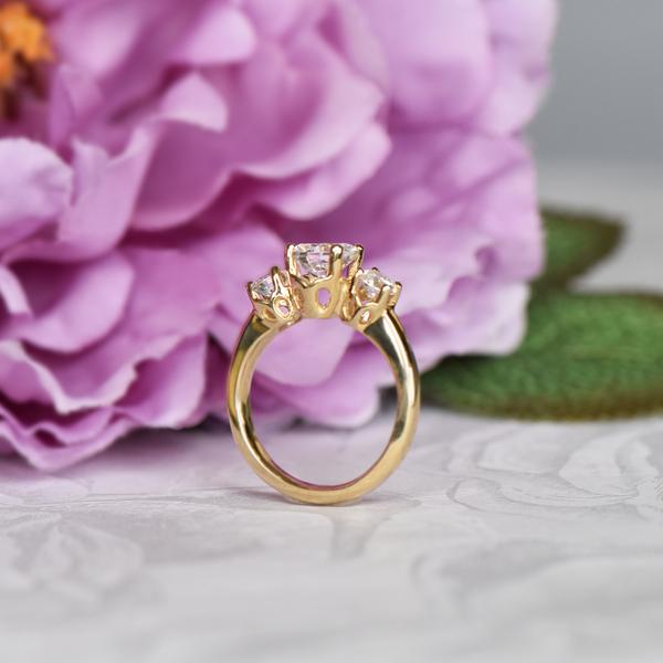 2 Carat Three Stones Filigree Engagement Ring in Yellow Gold over Sterling Silver