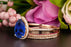Classic 2 Carat Pear Cut Sapphire and Diamond Trio Bridal Ring Set in Rose Gold