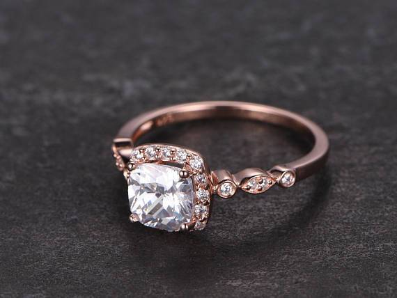 1.50 Carat Round Cut Moissanite and Diamond Halo Wedding Ring in Rose Gold