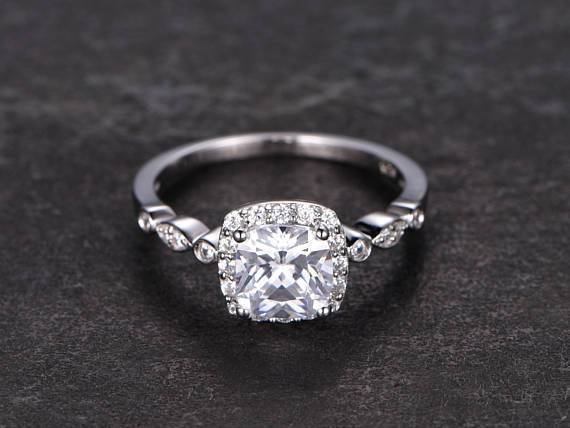 1.50 Carat Round Cut Moissanite and Diamond Halo Wedding Ring in White Gold