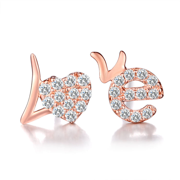 .20 Carat Round Cut Diamond Love Stud Earrings in Rose Gold
