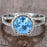 2 Carat split shank Round cut Aquamarine and Diamond Halo Engagement Ring in White Gold