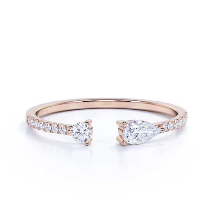 Stunning Free Size Stacking Ring with Pear and Round Cut Diamonds in Rose Gold