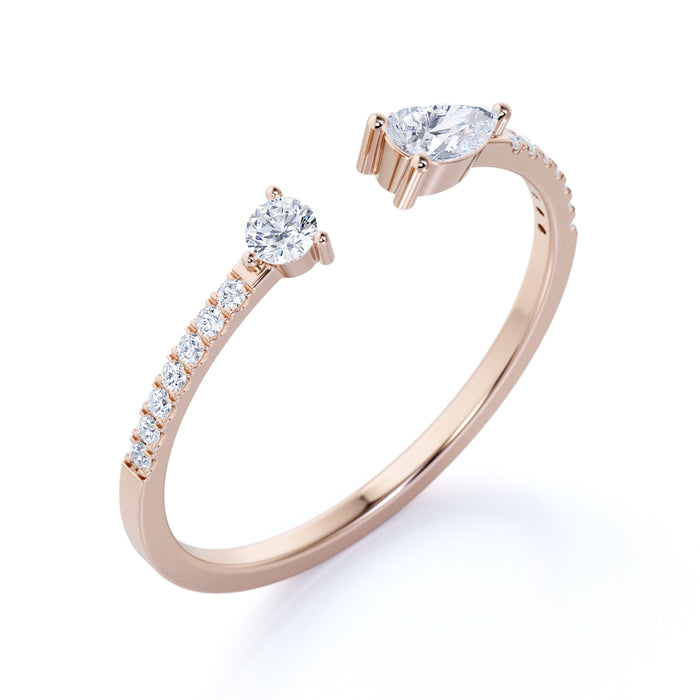 Stunning Free Size Stacking Ring with Pear and Round Cut Diamonds in Rose Gold