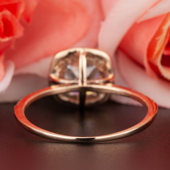 Stunning 1.25 Carat Cushion Cut Peach Morganite and Diamond Engagement Ring in Rose Gold
