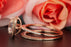 1.50 Carat Cushion Cut Peach Morganite and Diamond Bridal Ring Set in Rose Gold