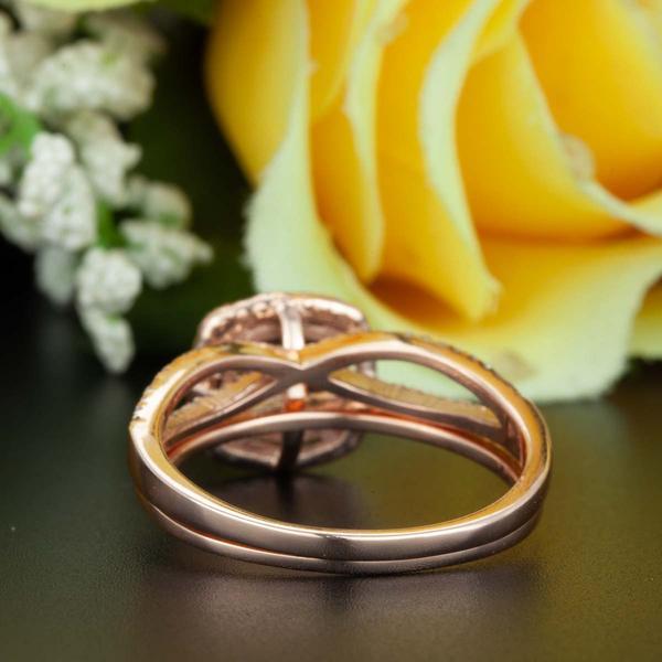 2 Carat Cushion Cut Halo Sapphire and Diamond Wedding Ring Set in Rose Gold Designer Ring