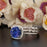 2 Carat Cushion Cut Halo Sapphire and Diamond Trio Wedding Ring Set in White Gold