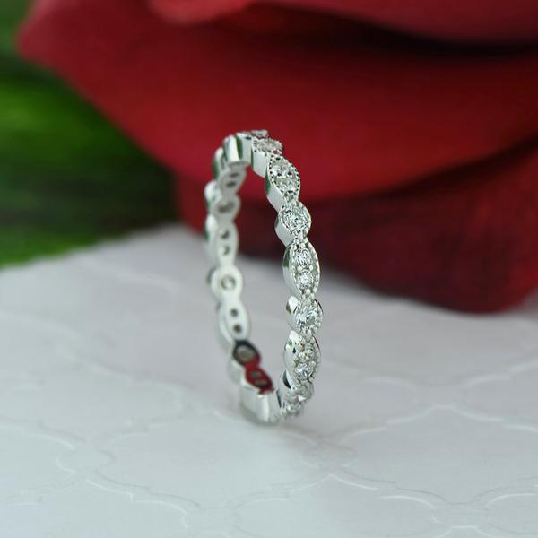 Art Deco 0.25 Marquise Eternity Wedding Band in White Gold over Sterling Silver