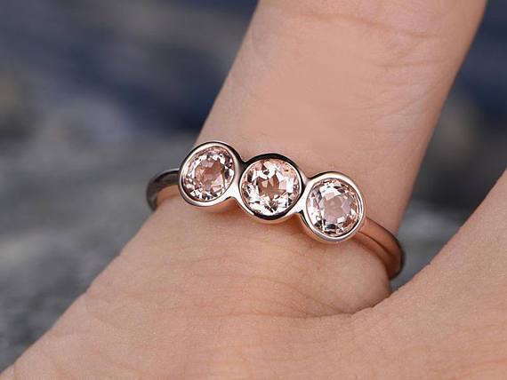 Three Stone Trilogy 1.50 Carat Morganite Engagement Ring in Rose Gold