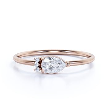 Dainty Pear and Round Cut Diamond Stacking Ring in Rose Gold