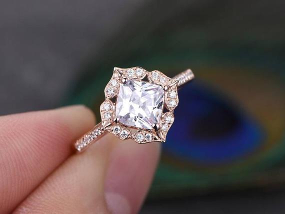 1.50 Carat Cushion Cut Moissanite and Diamond Engagement ring for Her in Rose Gold
