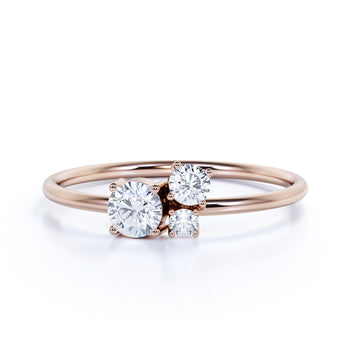 Round Cut Diamond Trio Mini Stackable Ring in Rose Gold