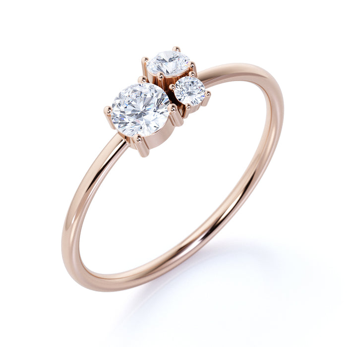 Round Cut Diamond Trio Mini Stackable Ring in Rose Gold