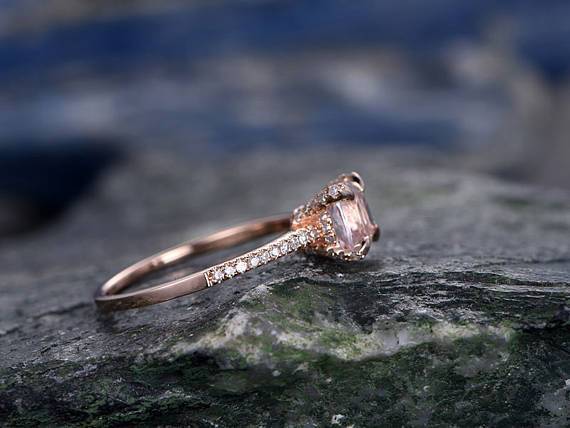 Delicate 1.25 Carat Cushion Cut Morganite and Diamond Engagement Ring in Rose Gold