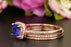 2 Carat Cushion Cut Halo Sapphire and Diamond Trio Wedding Ring Set in Rose Gold for Women