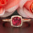 1.25 Carat Cushion Cut Halo Ruby and Diamond Engagement Ring in 9k Rose Gold for Women