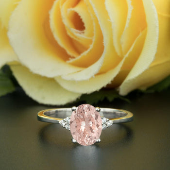 1.25 Carat Oval Cut Peach Morganite and Diamond Engagement Ring in White Gold Handmade Ring
