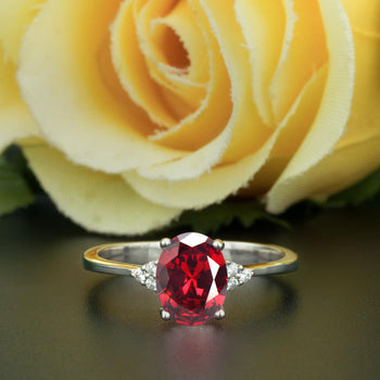 1.25 Carat Oval Cut Ruby and Diamond Engagement Ring in 9k White Gold Elegant Ring