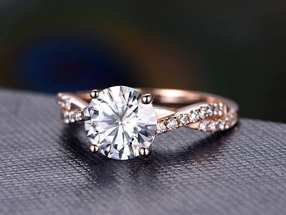 1.25 Carat Infinity Round Cut Moissanite and Diamond Engagement Ring in 9k Rose Gold