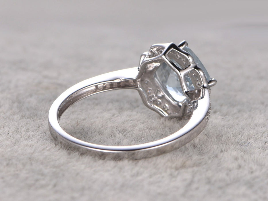 1.50 Carat Cushion Cut Aquamarine and Diamond Engagement Ring in White Gold