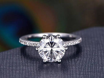 1.25 Carat Round Cut Moissanite and Diamond Engagement Ring in 9k White Gold