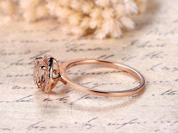 Delicate 1.25 Carat Round Cut Morganite and Diamond Halo Engagement Ring in Rose Gold